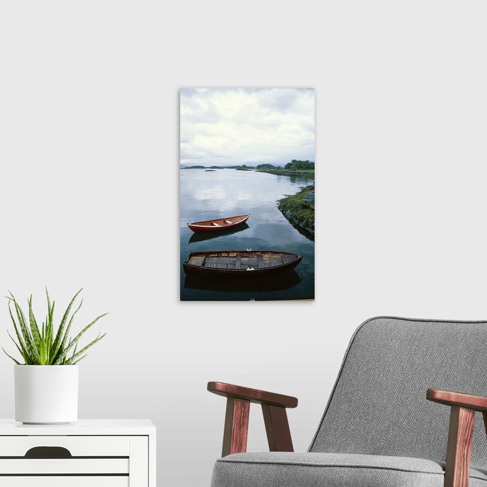 A modern room featuring Rowboats on lake, Molde, Norway