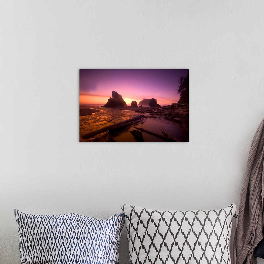 A bohemian room featuring Ruby Beach In Olympic National Park At Sunset