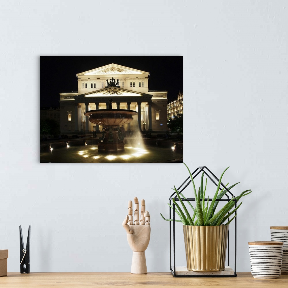 A bohemian room featuring Russian Federation, Moscow, Bolshoi Ballet theater at night