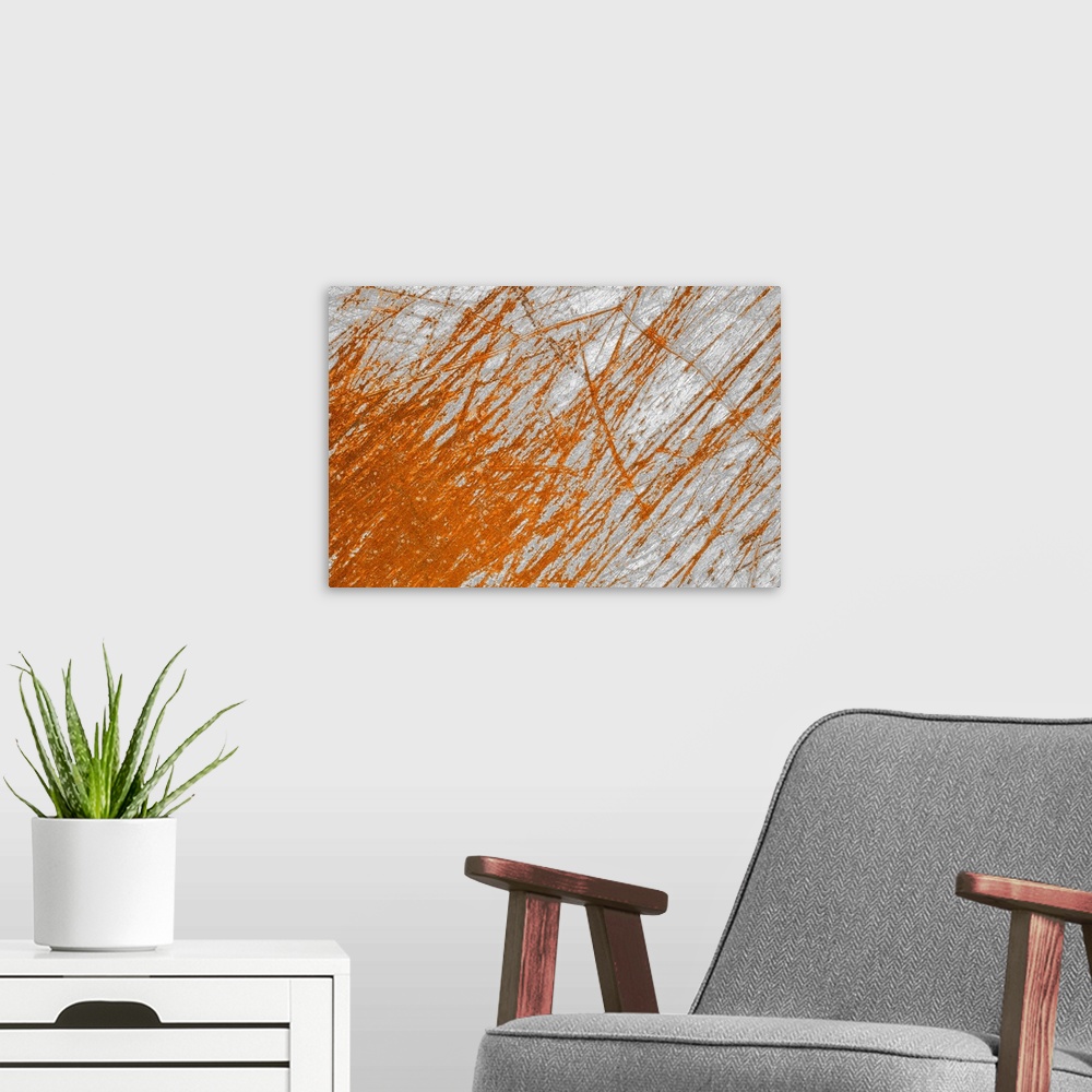 A modern room featuring Steel plate scarred with rust.