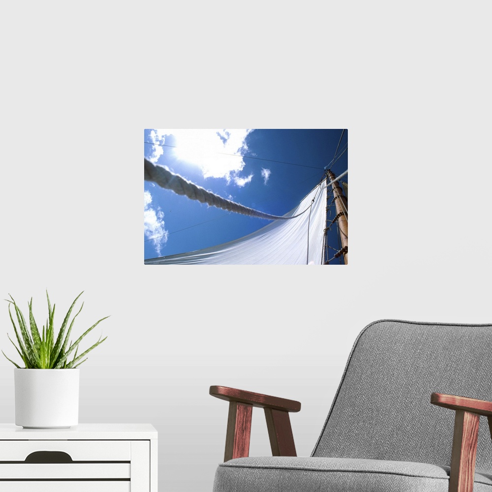 A modern room featuring sail of sailing boat