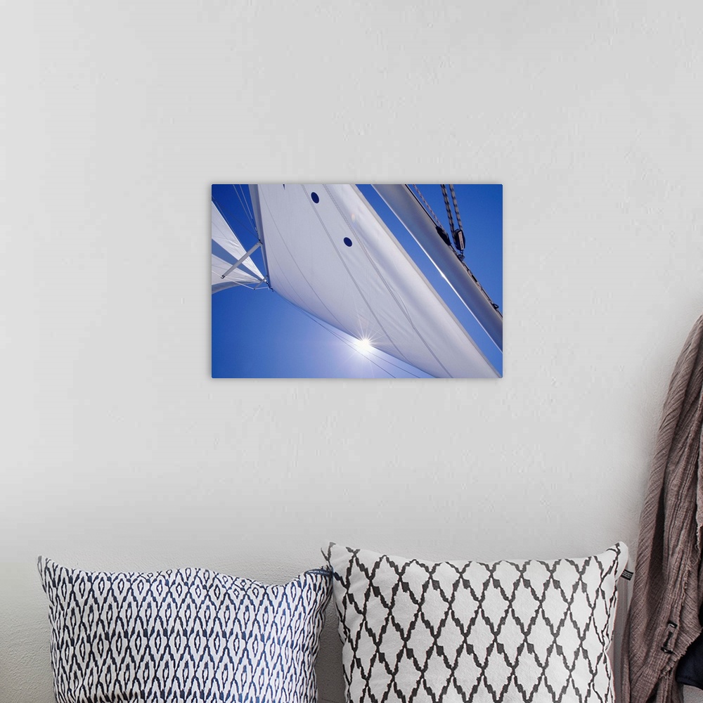 A bohemian room featuring Sail on blue sky, close-up, low angle
