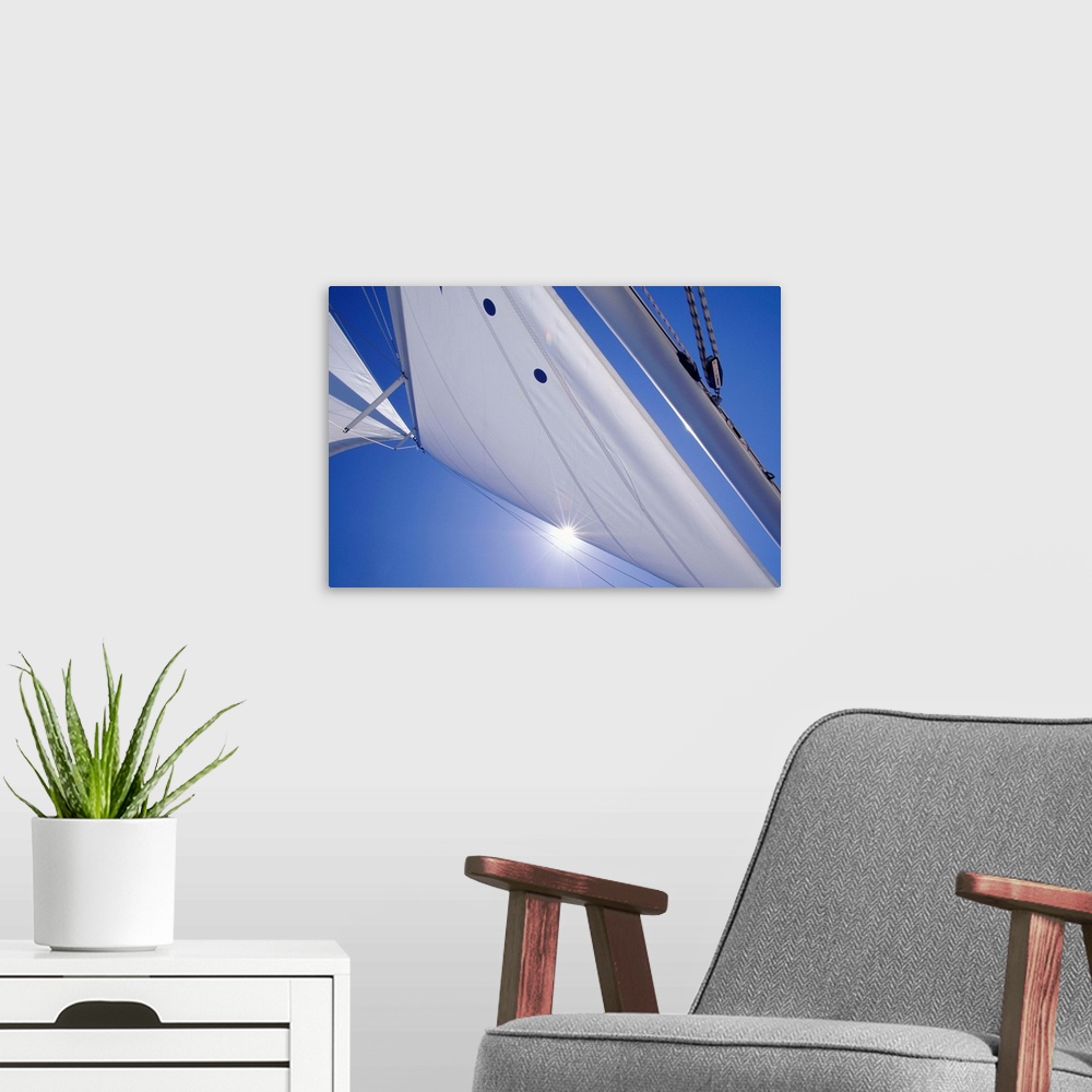 A modern room featuring Sail on blue sky, close-up, low angle