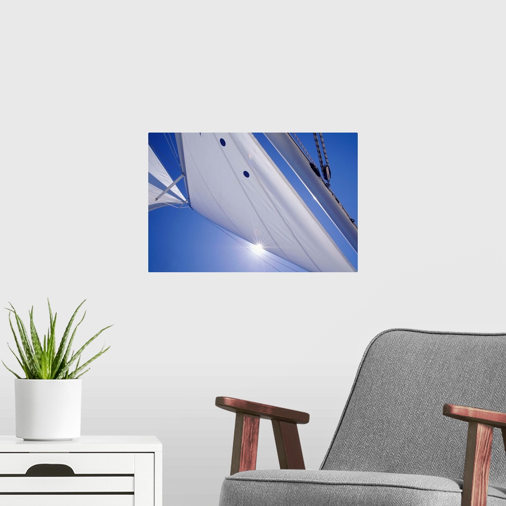 A modern room featuring Sail on blue sky, close-up, low angle