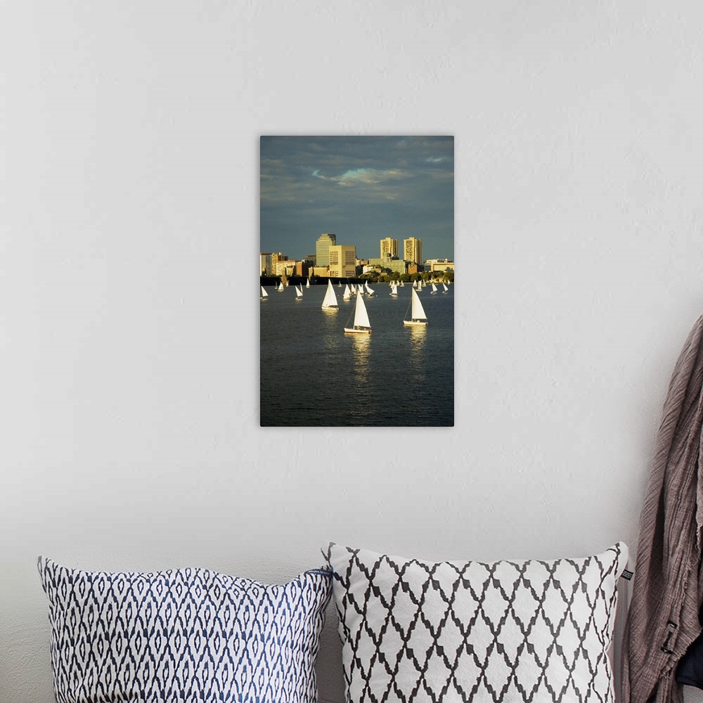 A bohemian room featuring Sailboats in a river, Charles River, Boston, Massachusetts, USA