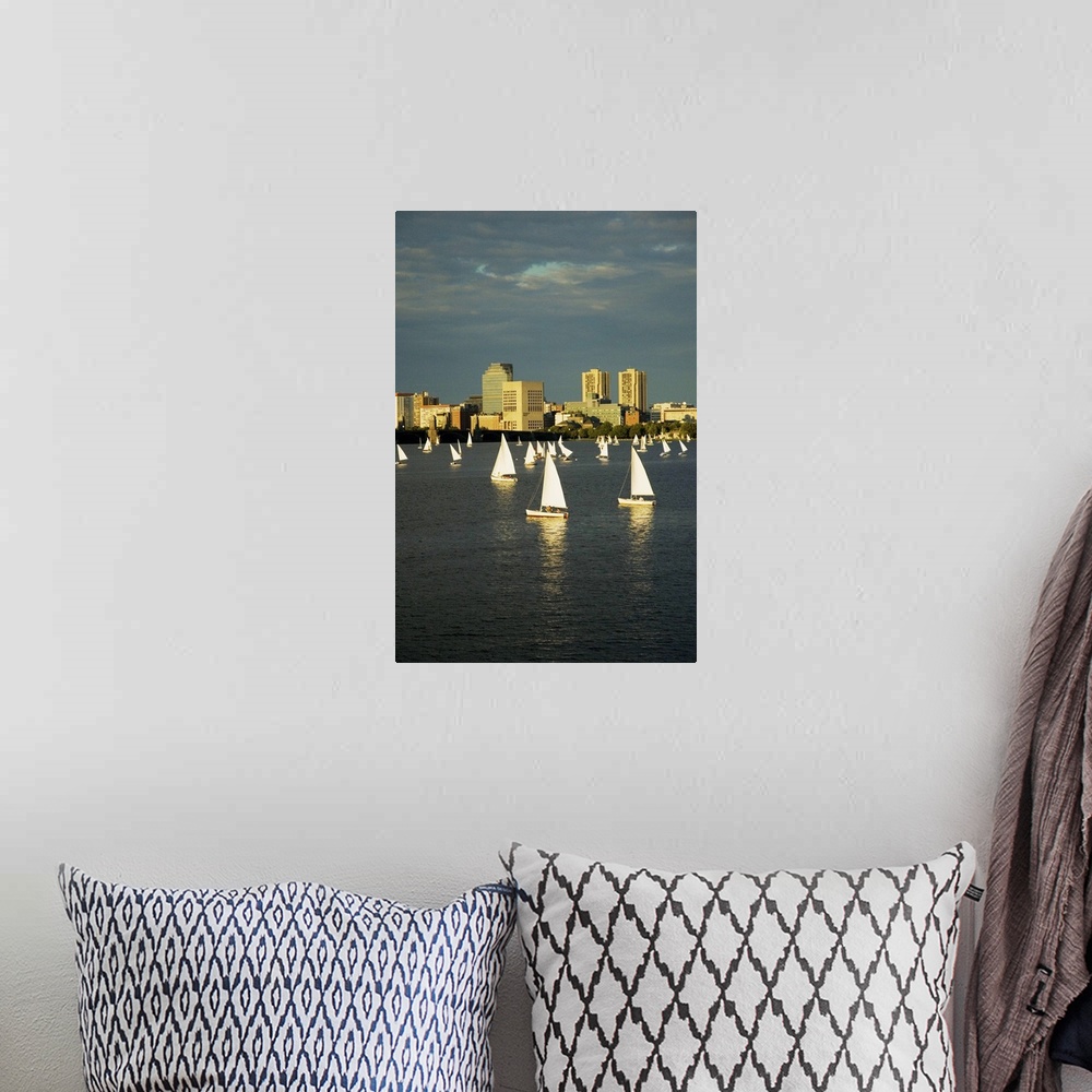 A bohemian room featuring Sailboats in a river, Charles River, Boston, Massachusetts, USA