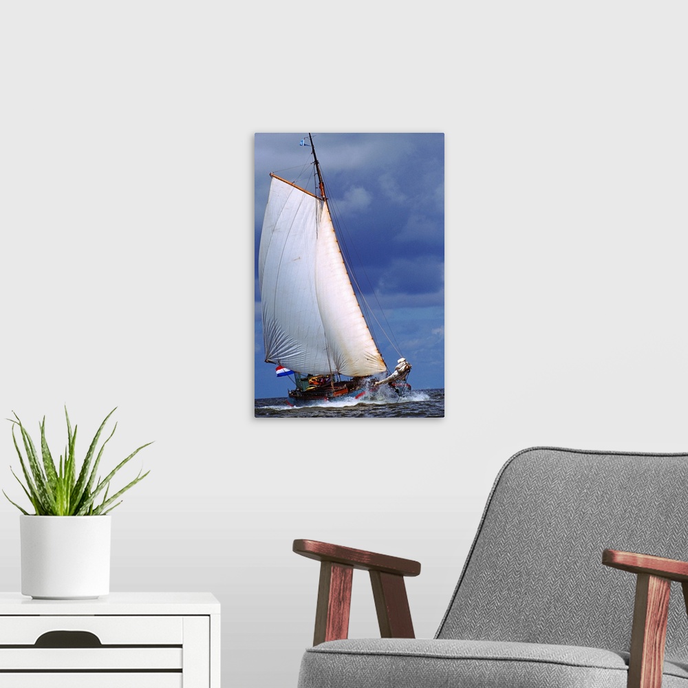 A modern room featuring sailing boat at sea