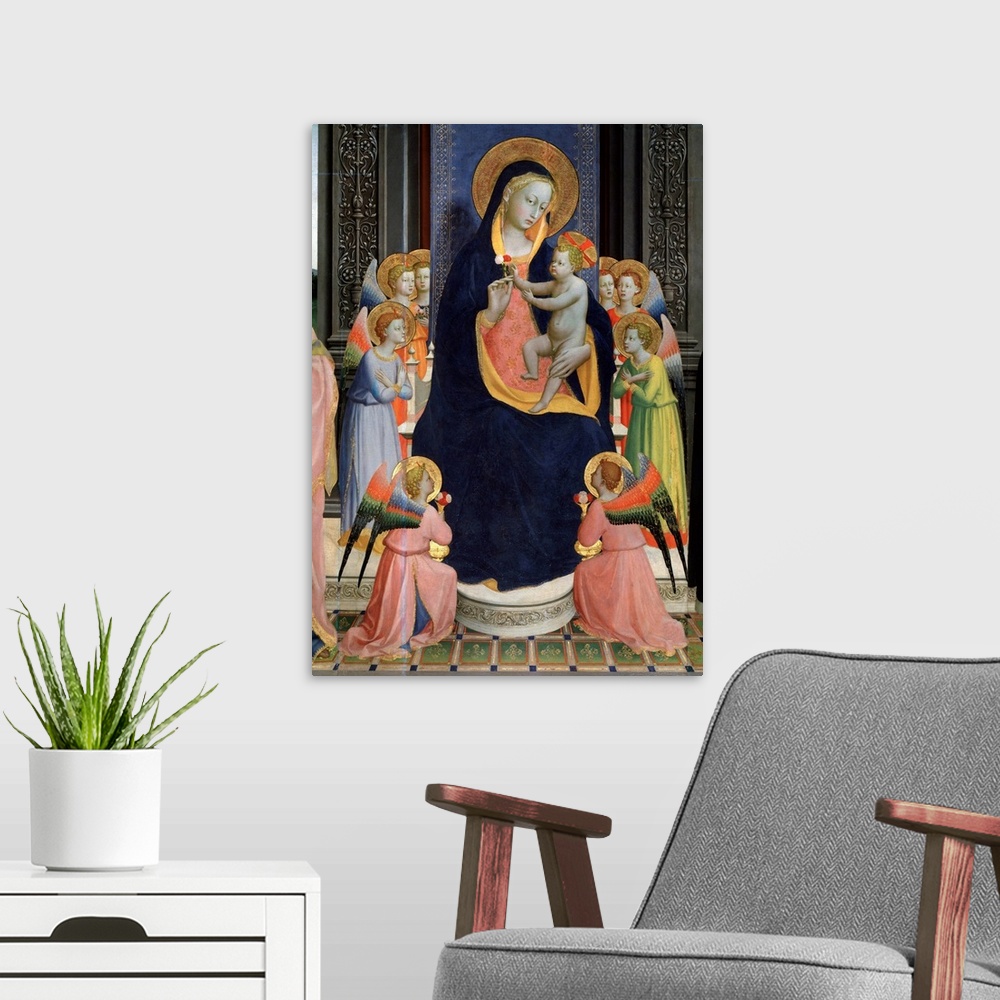 A modern room featuring Saint Dominic altarpiece : Virgin and Child enthroned with Eight angels by Fra Angelico - San Dom...