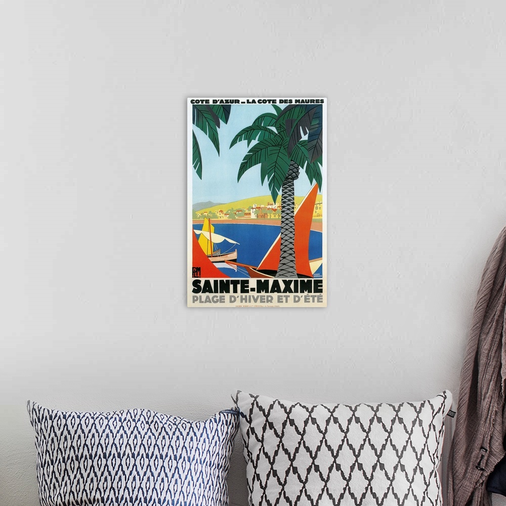 A bohemian room featuring Sainte Maxime, Cote de Azure, La Cote de Maures French Travel Poster