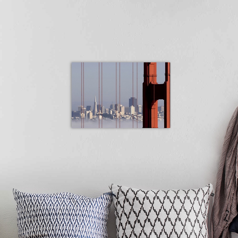 A bohemian room featuring San Francisco Skyline from Golden Gate Bridge. View is from the Marin Headlands