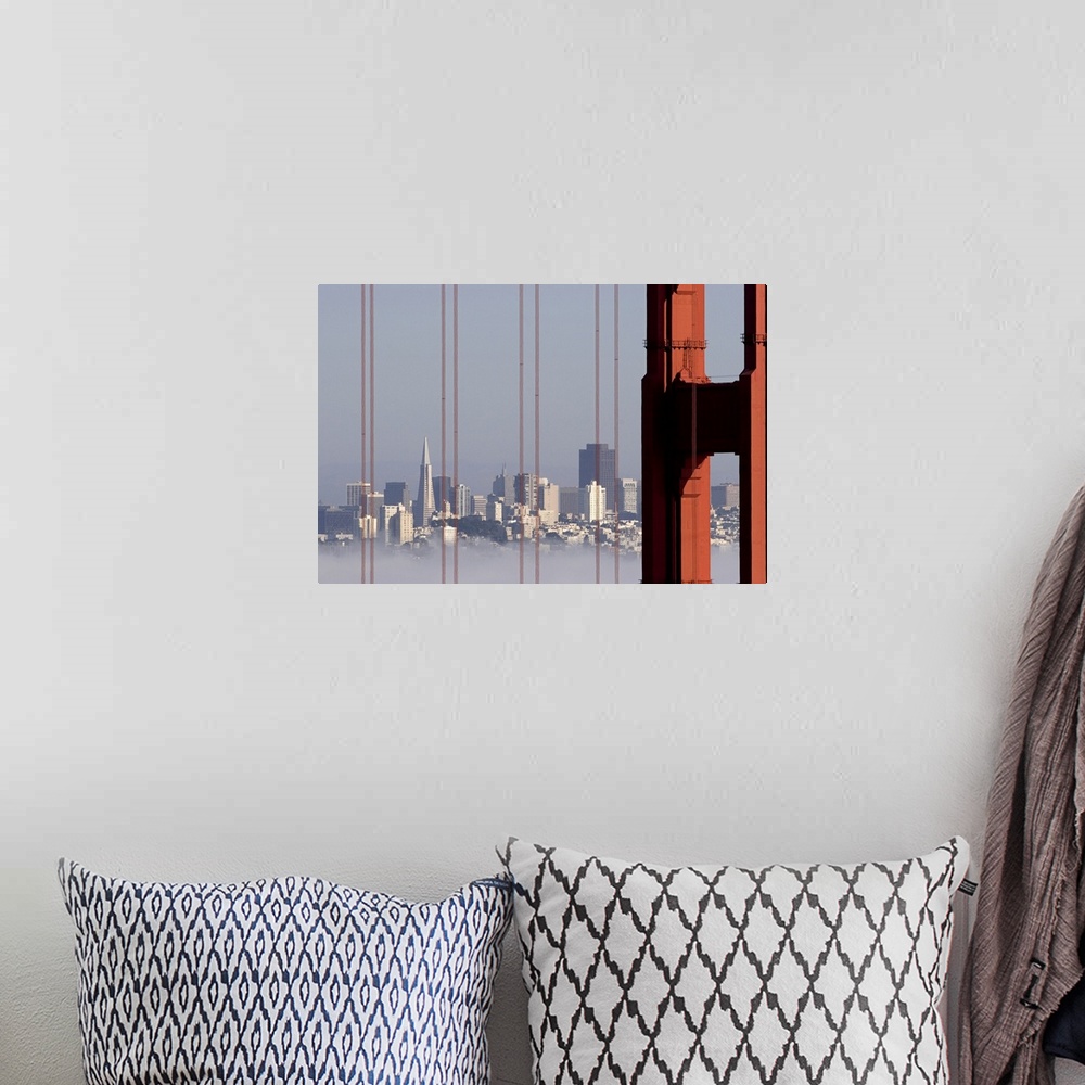 A bohemian room featuring San Francisco Skyline from Golden Gate Bridge. View is from the Marin Headlands