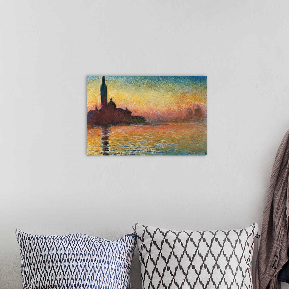A bohemian room featuring San Giorgio Maggiore At Twilight By Claude Monet