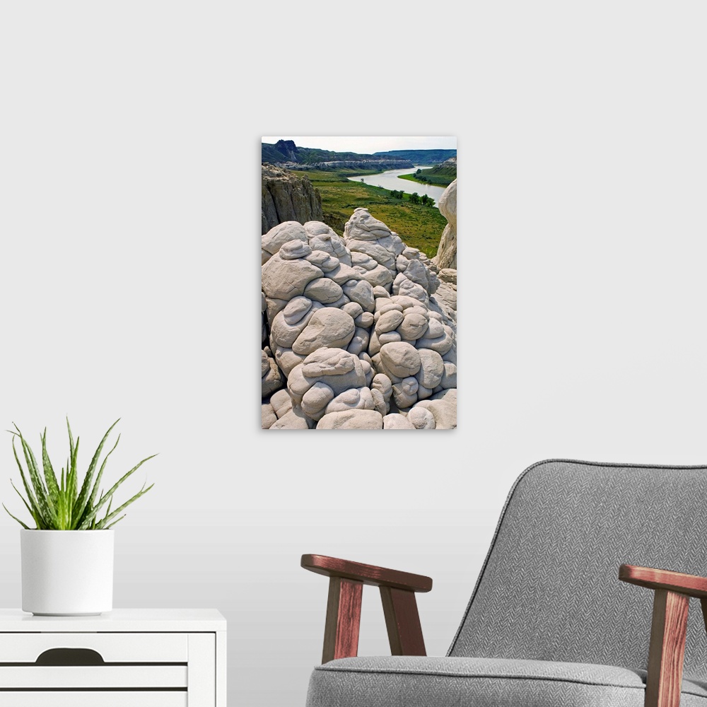 A modern room featuring Moonscape geology on the bluffs overlooking the Wild and Scenic Upper Missouri River, Montana