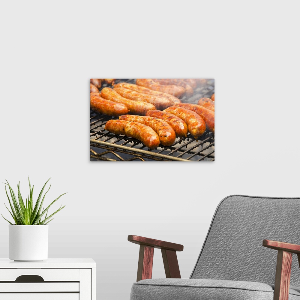 A modern room featuring USA, New York, New York City, SaUSAges on barbeque