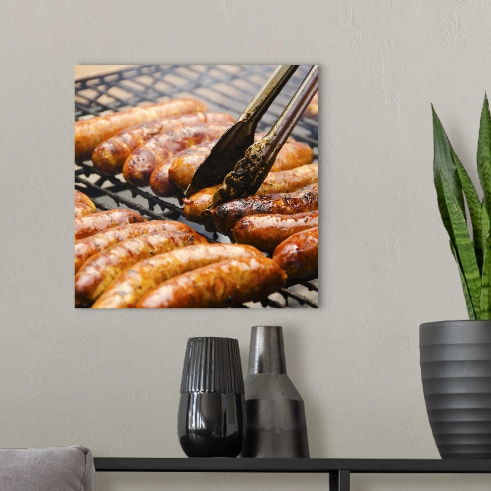A modern room featuring USA, New York, New York City, Sausages on barbeque