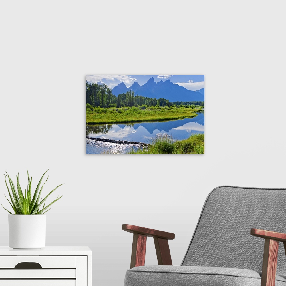A modern room featuring Scenic view of mountains