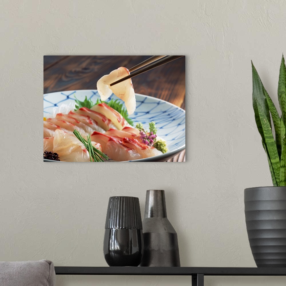 A modern room featuring Sea bream sashimi