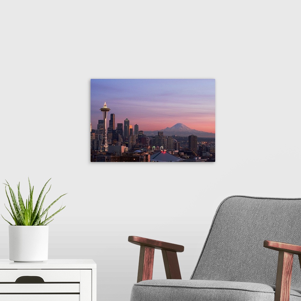 A modern room featuring Seattle from Kerry Park.