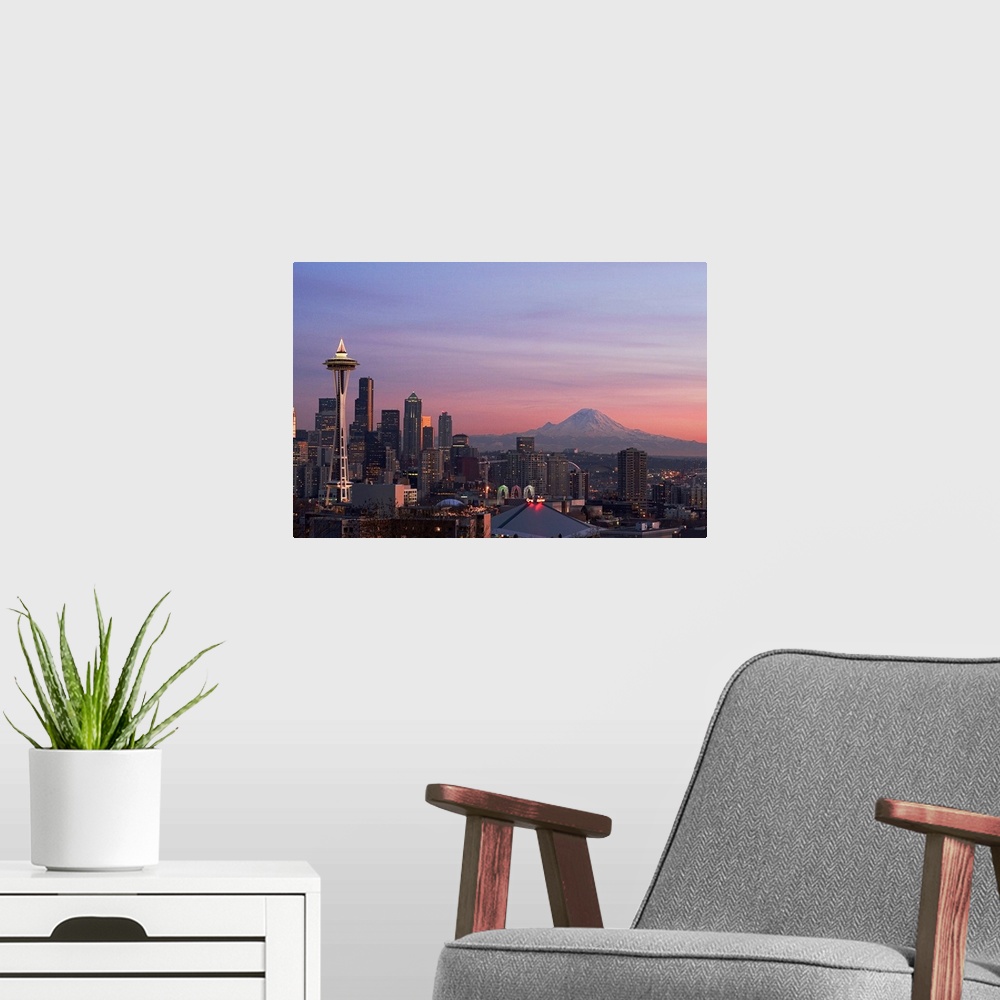 A modern room featuring Seattle from Kerry Park.