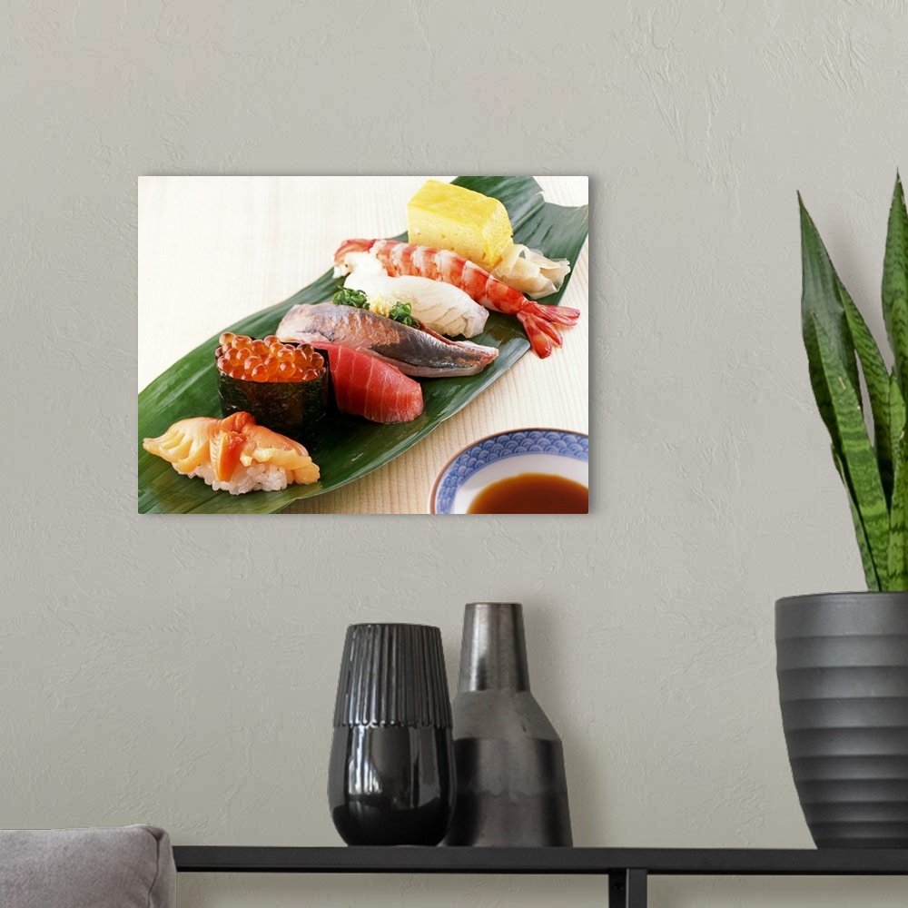A modern room featuring Selection of sushi