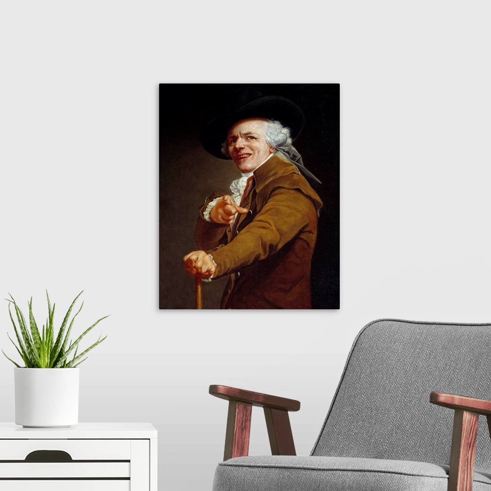 A modern room featuring Self-Portrait of the artist with a mocking face (Portrait de l'artiste sous les traits d'un moque...