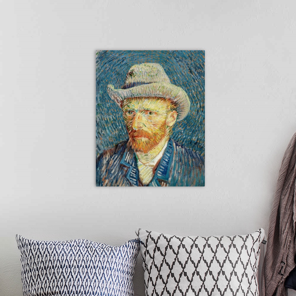 A bohemian room featuring Vincent van Gogh (Dutch, 18531890), Self-Portrait with Grey Felt Hat, September-October 1887, oil...