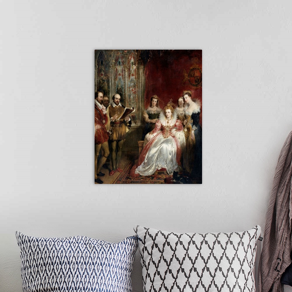 A bohemian room featuring Shakespeare Reading To Queen Elizabeth I By John James Chalon