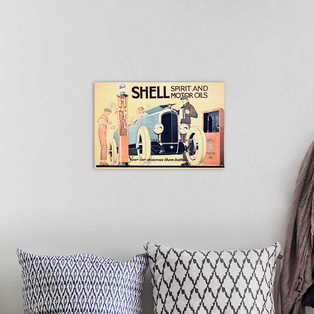 A bohemian room featuring Shell Spirit And Motor Oils Poster By Rene Vincent