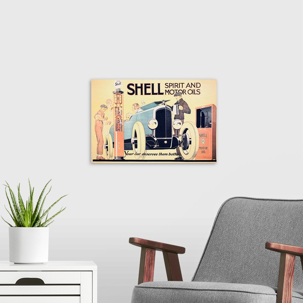 A modern room featuring Shell Spirit And Motor Oils Poster By Rene Vincent
