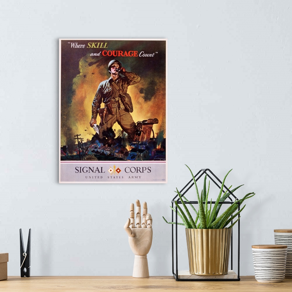 A bohemian room featuring Signal Corps Recruitment Poster By Jes Schlaikjer