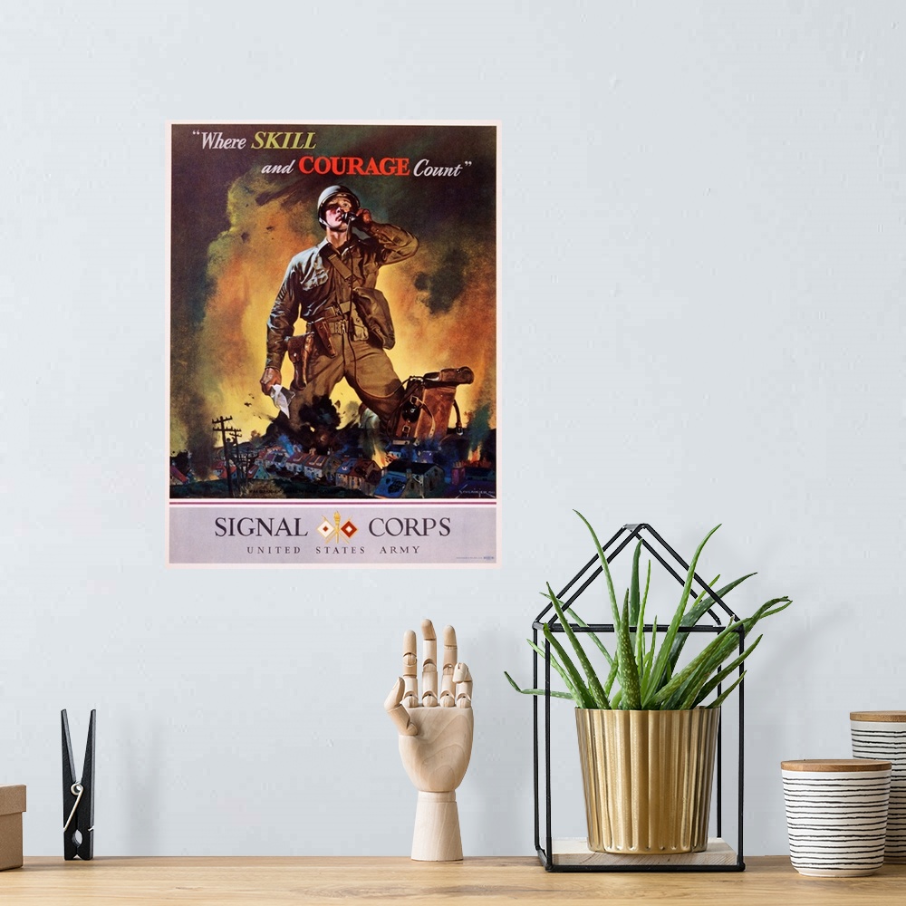 A bohemian room featuring Signal Corps Recruitment Poster By Jes Schlaikjer