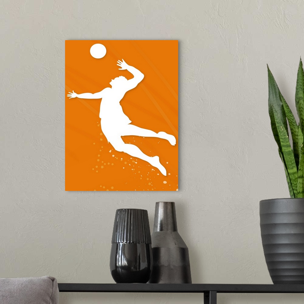 A modern room featuring Silhouette of a man playing volleyball