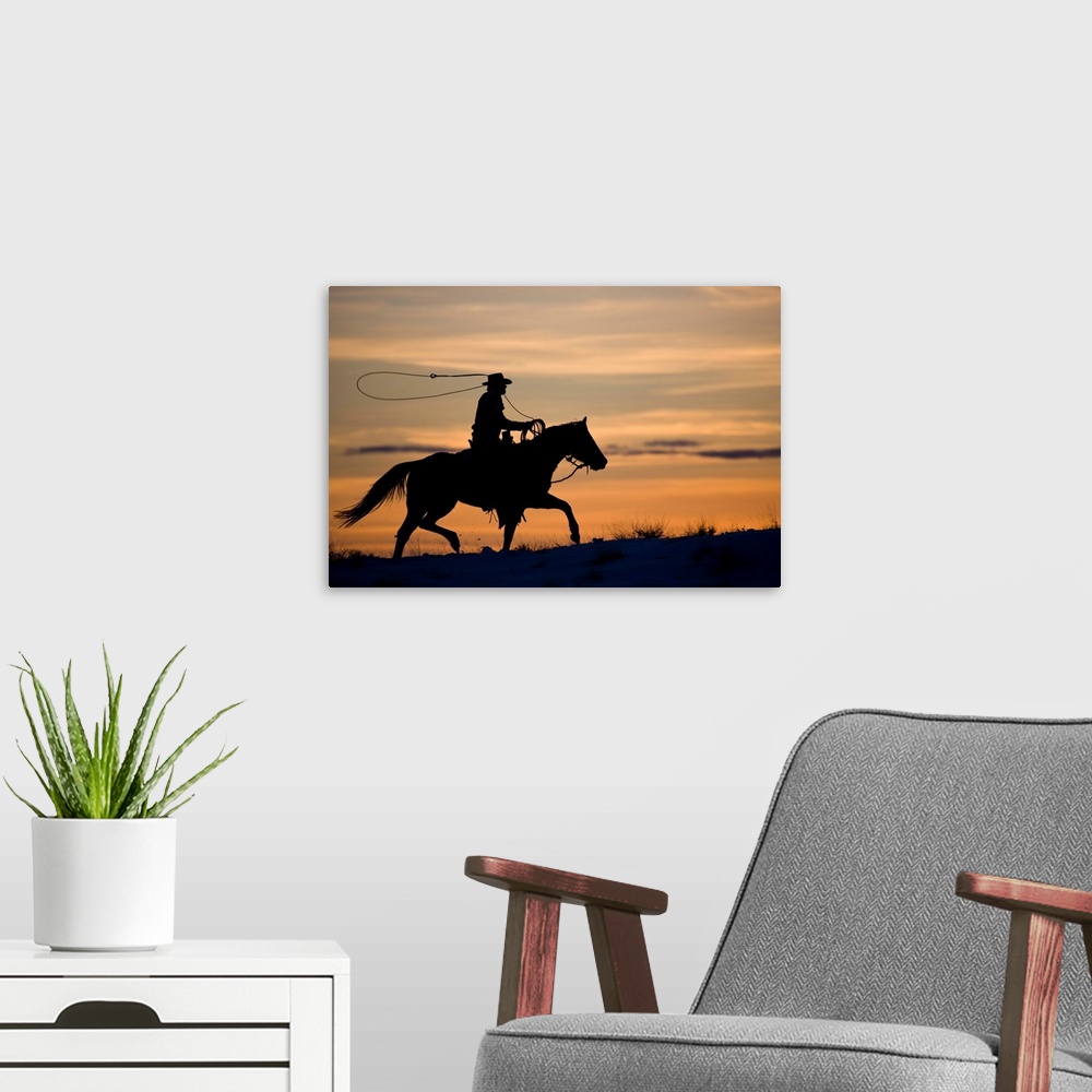 A modern room featuring Silhouette Of Cowboy In Wyoming