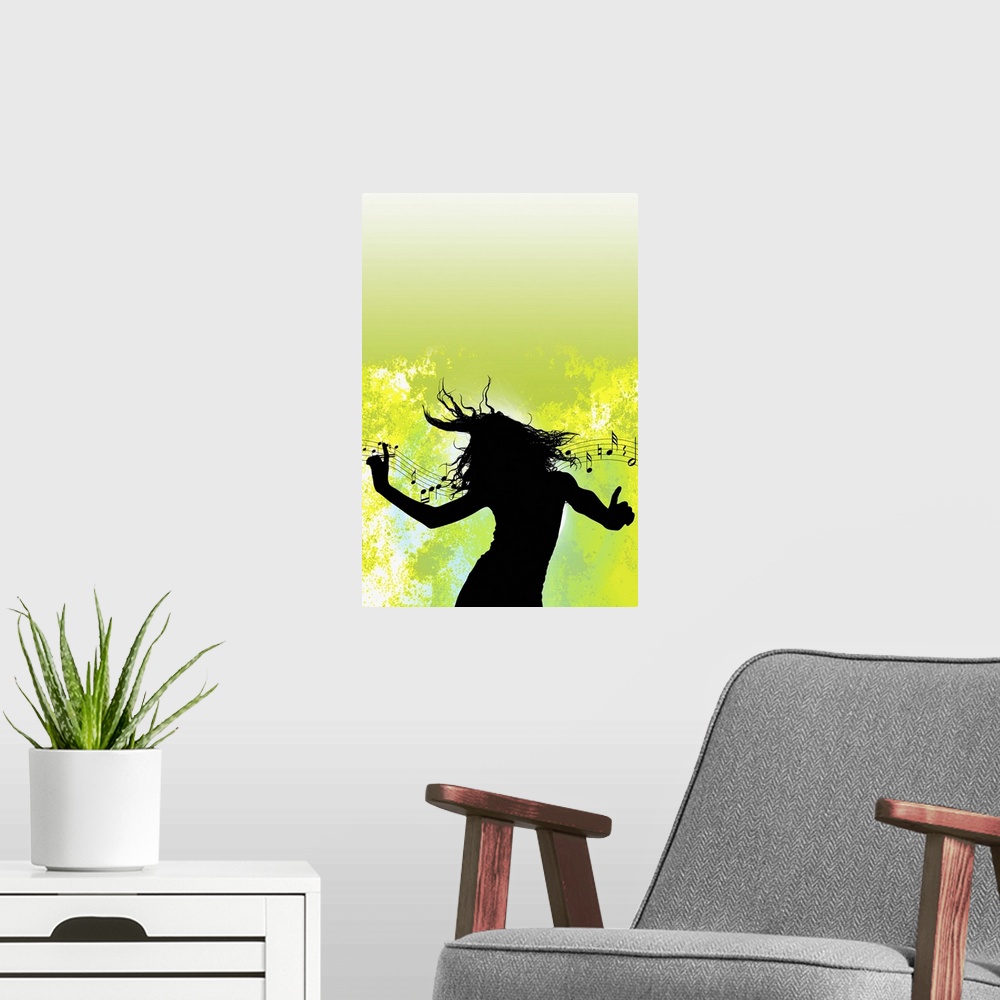 A modern room featuring Silhouette of dancing woman