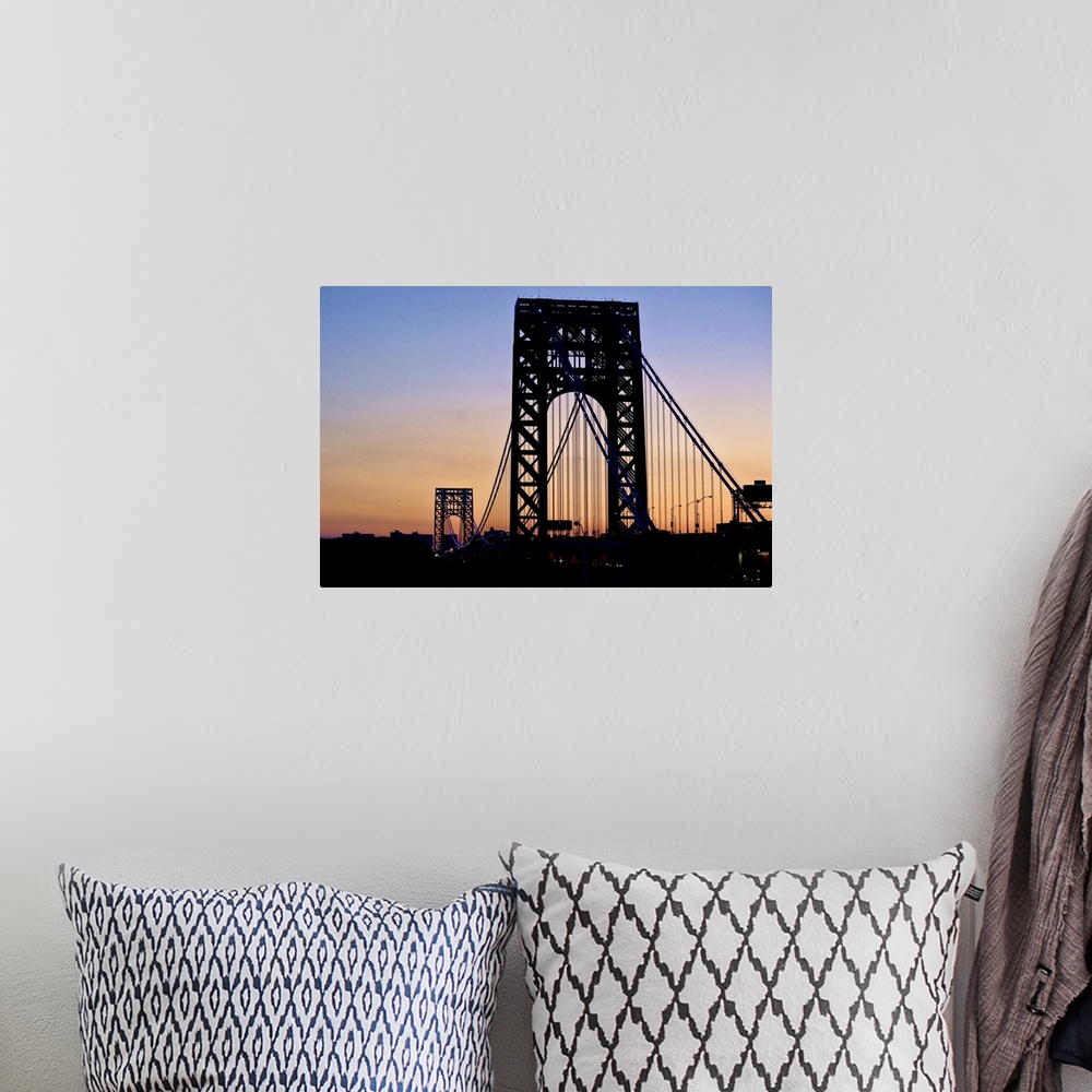 A bohemian room featuring Silhouette of George Washington Bridge at sunset.