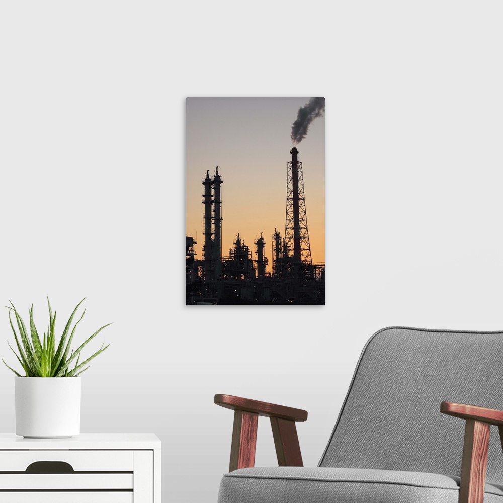 A modern room featuring Silhouette of petrochemical plant, Sakai city, Osaka prefecture, Japan