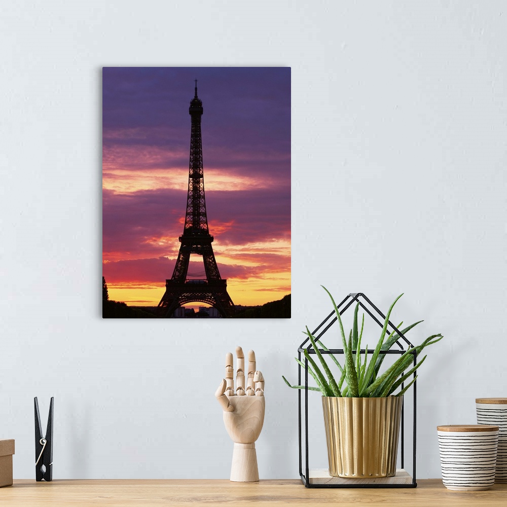 A bohemian room featuring Silhouette of the Eiffel Tower at sunset, Paris, France