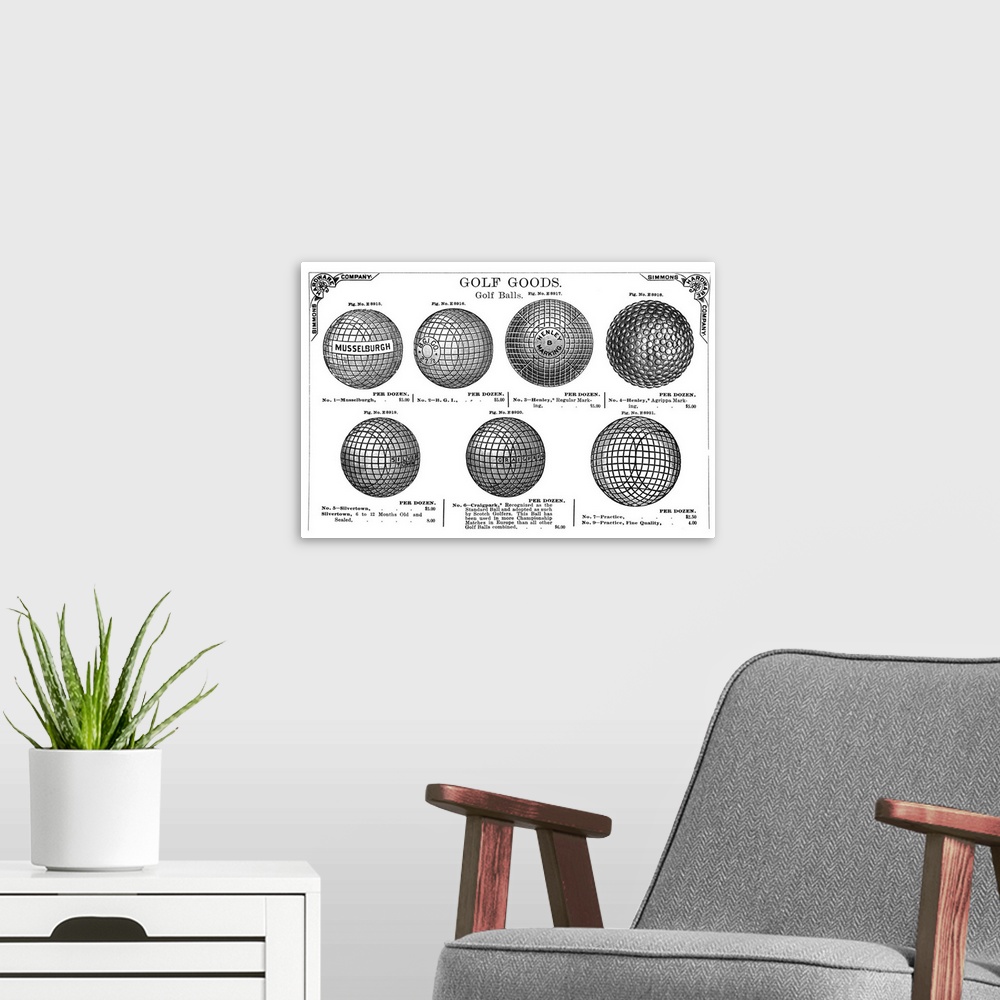 A modern room featuring Simmons Hardware Company's price list for golf balls.