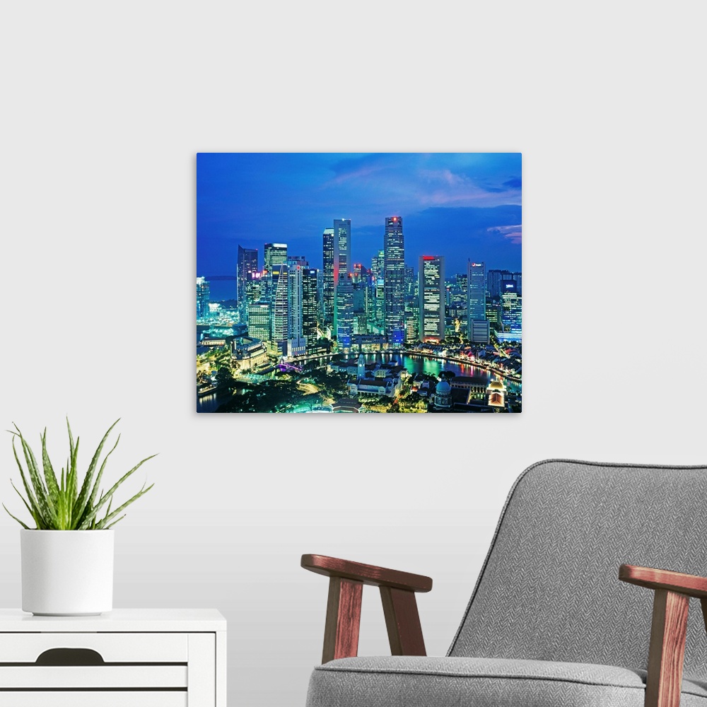 A modern room featuring Singapore Skyline