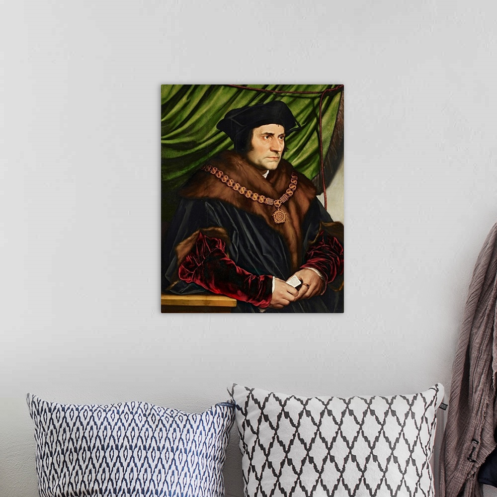 A bohemian room featuring Hans Holbein the Younger, Sir Thomas More, 1527. Oil on oak panel, 29 1/2 in. x 23 3/4 in. (74.93...