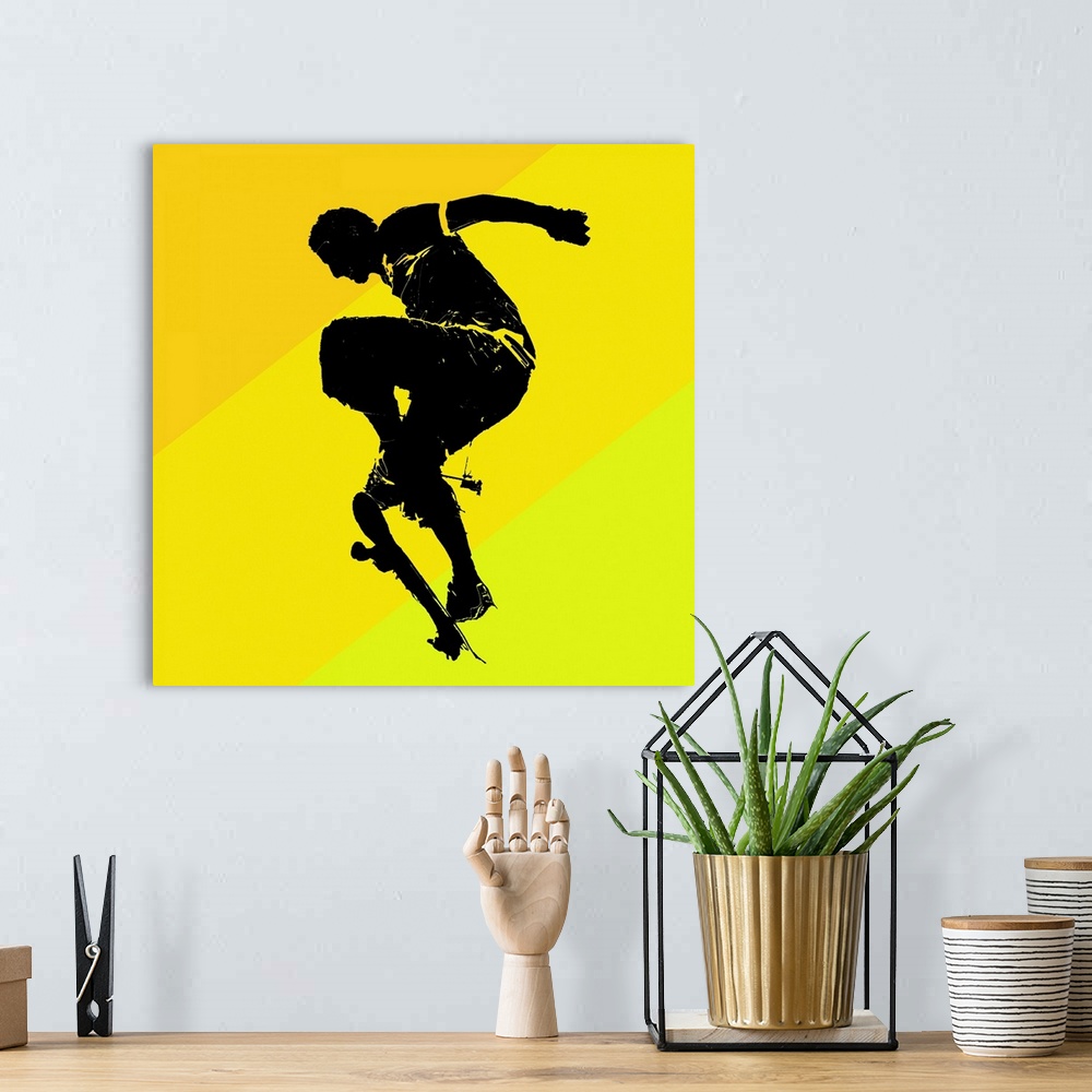 A bohemian room featuring Skater silhouette on yellow background