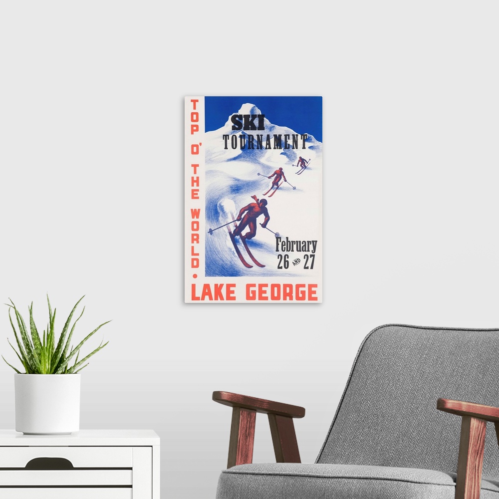 A modern room featuring Ski Tournament Lake George Poster