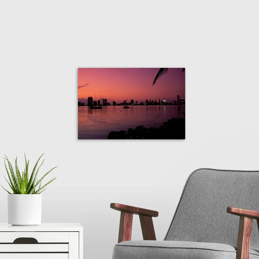 A modern room featuring Skyline at Sunset in Miami, Florida