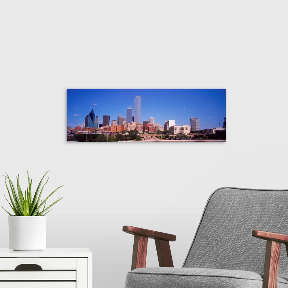 A modern room featuring Skyline from Stemmons Freeway, Dallas, TX