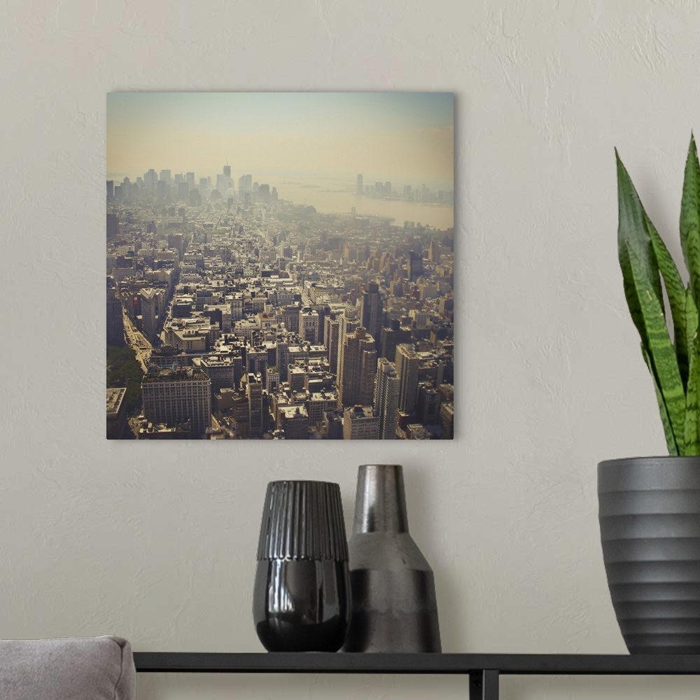 A modern room featuring Skyline view of NYC.
