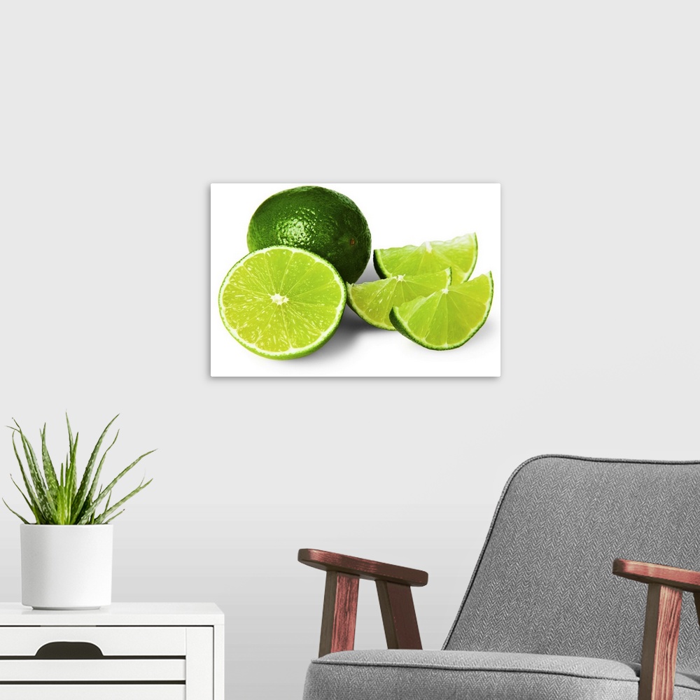 A modern room featuring Sliced lime wedge, on white background, cut out