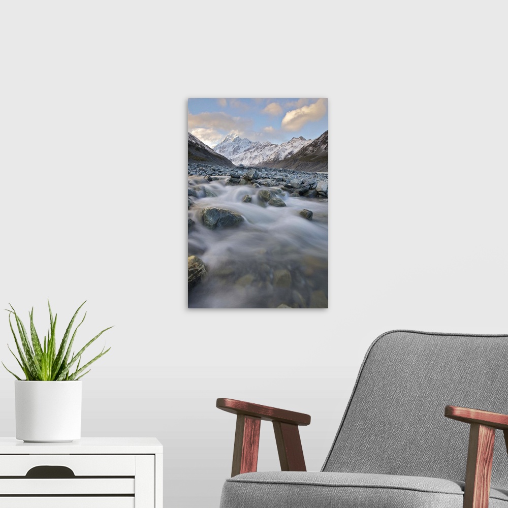 A modern room featuring Small stream in Mt Cook National Park, New Zealand.