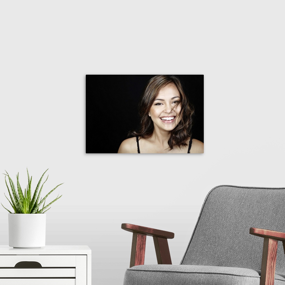 A modern room featuring Smiling woman