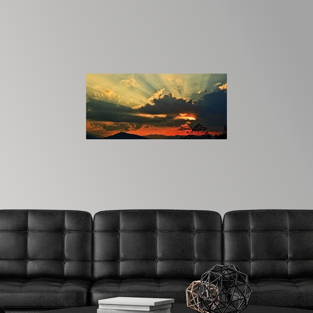 A modern room featuring Sunset over Smoky Mountains, Biltmore in Asheville, North Carolina.