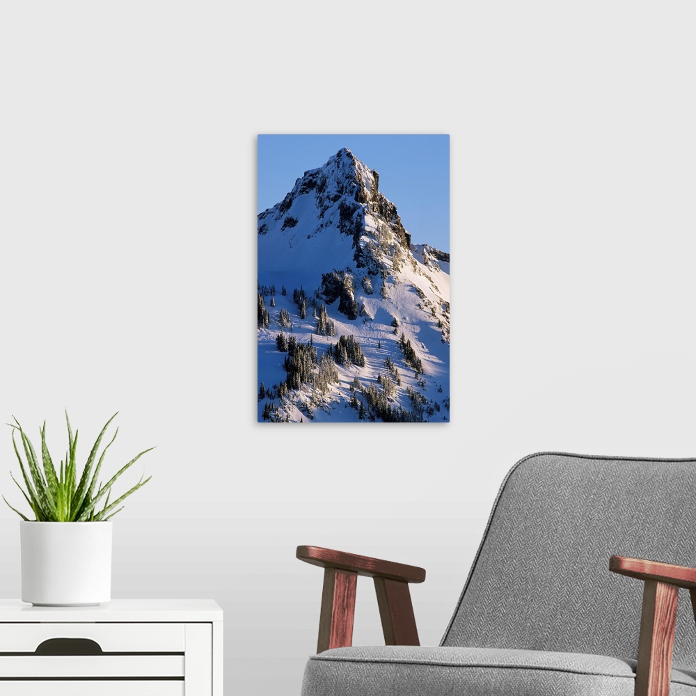 A modern room featuring Pinnacle Peak in the Tatoosh Range, Mount Rainier National Park